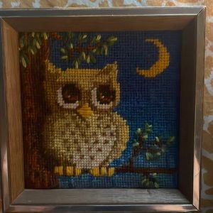 Owl framed needlepoint